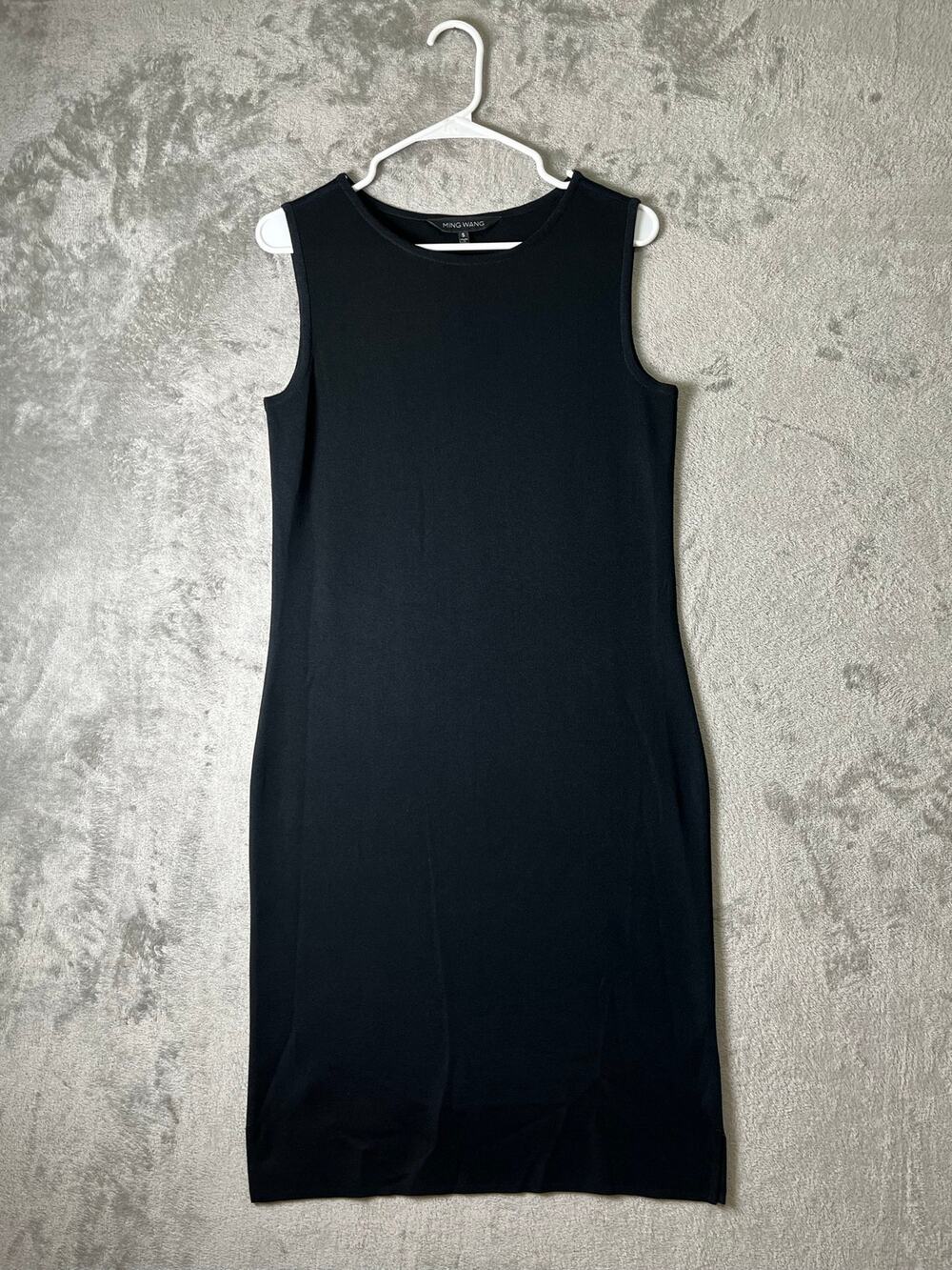 Ming Wang Black Knit‎ Sleeveless Sheath Dress Stretch Minimalist Size Small